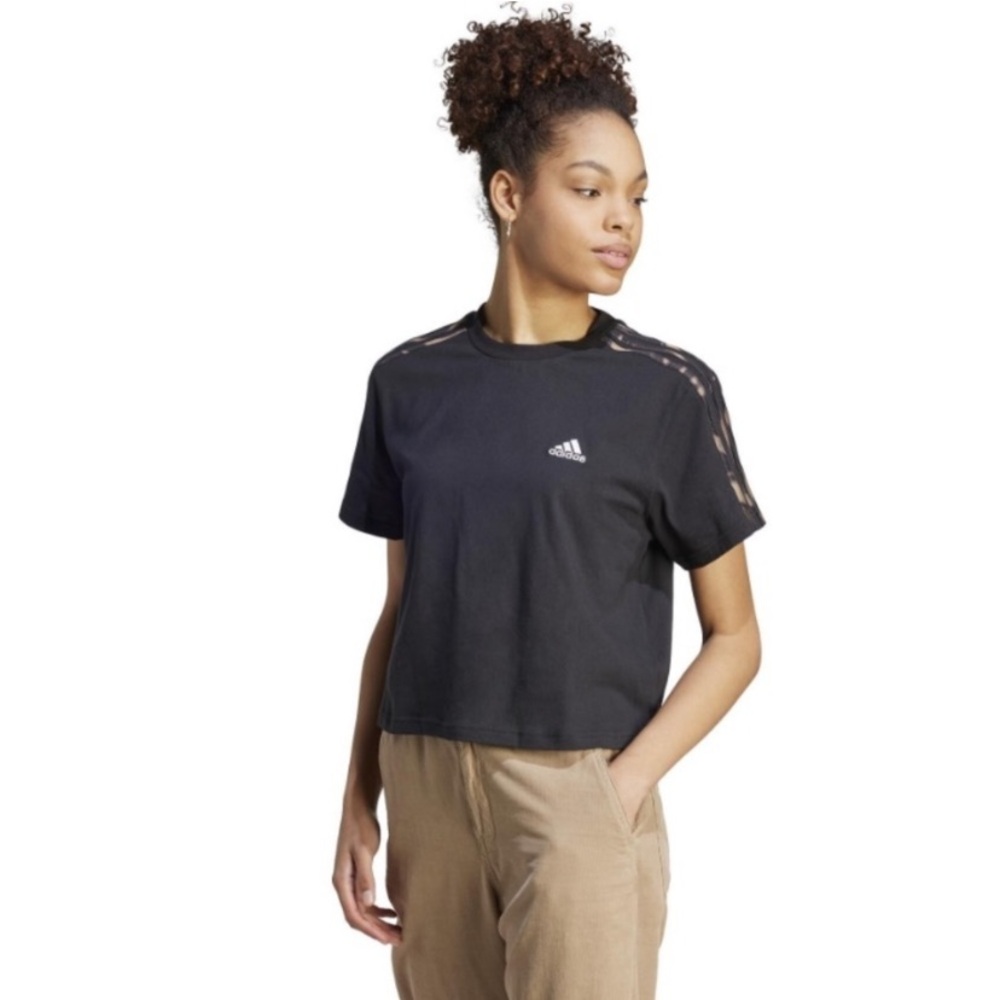 Adidas T-shirt Vibrant Print cropped lose fit Sz L navy blue